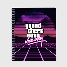 Тетрадь с принтом GTA VICE CITY в Кировске, 100% бумага | 48 листов, плотность листов — 60 г/м2, плотность картонной обложки — 250 г/м2. Листы скреплены сбоку удобной пружинной спиралью. Уголки страниц и обложки скругленные. Цвет линий — светло-серый
 | Тематика изображения на принте: grand theft auto | grove street | grove street 4 life | gta | gta 4 | gta 5 | gta sa | gta v | gta vice city | neon | samp | san andreas | vice city | грув стрит | игры | неон | самп | сан андреас