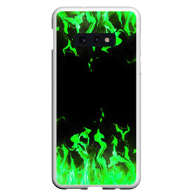 Чехол для Samsung S10E с принтом GREEN FIRE ОГОНЬ в Кировске, Силикон | Область печати: задняя сторона чехла, без боковых панелей | abstraction | bright | fire | geometry | hexagon | light | neon | paints | stripes | texture | triangle | абстракция | брызги | геометрия | искры | краски | неон | неоновый | огонь | соты | текстура