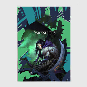 Постер с принтом Darksiders 2 в Кировске, 100% бумага
 | бумага, плотность 150 мг. Матовая, но за счет высокого коэффициента гладкости имеет небольшой блеск и дает на свету блики, но в отличии от глянцевой бумаги не покрыта лаком | darksiders 2 | апокалипсис | арт | верблюд | война | всадник | желтый | игра | компьютерная | конь | монстры | серый