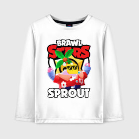 Детский лонгслив хлопок с принтом BRAWL STARS SPROUT в Кировске, 100% хлопок | круглый вырез горловины, полуприлегающий силуэт, длина до линии бедер | bibi | brawl stars | coach mike | crow | gale | leon | leon shark | max | mecha crow | mortis | mr.p | nani | phoenix | sally leon | sandy | spike | sprout | tara | virus 8 bit | werewolf | ворон | оборотень