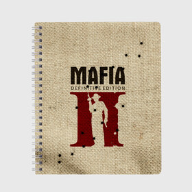 Тетрадь с принтом Mafia 2 в Кировске, 100% бумага | 48 листов, плотность листов — 60 г/м2, плотность картонной обложки — 250 г/м2. Листы скреплены сбоку удобной пружинной спиралью. Уголки страниц и обложки скругленные. Цвет линий — светло-серый
 | Тематика изображения на принте: 2 | 2020 | definitive | edition | mafia | банда | вито | гангстеры | герои | дон | игра | капоне | компьютерная | корлеоне | крестный | культ | мафия | мешковина | настольная | отец | персонаж | фильм