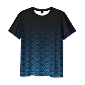 Мужская футболка 3D с принтом Узор круги темный синий в Кировске, 100% полиэфир | прямой крой, круглый вырез горловины, длина до линии бедер | Тематика изображения на принте: геометрия | градиент | круги | море | переход цвета | синий | текстура | темный | узор