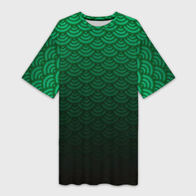 Платье-футболка 3D с принтом Узор зеленая чешуя дракон в Кировске,  |  | геометрия | градиент | дракон | змей | круги | переход цвета | синий | текстура | темный | узор | чешуя | ящерица