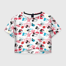 Женская футболка Crop-top 3D с принтом Mickey Mouse, в Кировске, 100% полиэстер | круглая горловина, длина футболки до линии талии, рукава с отворотами | Тематика изображения на принте: disney | mickey mouse | vdpartat | дисней | маус | мики | микки | микки маус | мышонок микки | паттерн | текстура