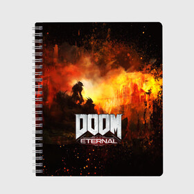 Тетрадь с принтом DOOM ETERNAL в Кировске, 100% бумага | 48 листов, плотность листов — 60 г/м2, плотность картонной обложки — 250 г/м2. Листы скреплены сбоку удобной пружинной спиралью. Уголки страниц и обложки скругленные. Цвет линий — светло-серый
 | bethesda softworks | doom eternal | doomguy | id software | демоны | дум этернал | марс | палач рока | этернал