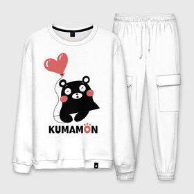 Мужской костюм хлопок с принтом Kumamon в Кировске, 100% хлопок | на свитшоте круглая горловина, мягкая резинка по низу. Брюки заужены к низу, на них два вида карманов: два “обычных” по бокам и два объемных, с клапанами, расположенные ниже линии бедра. Брюки с мягкой трикотажной резинкой на поясе и по низу штанин. В поясе для дополнительного комфорта — широкие завязки | Тематика изображения на принте: fire | for | glory | hell | japan | kumamon | of course | ofc | satan | the | иероглифы | кумамон | медведь | огонь | пожар | сатана | япония