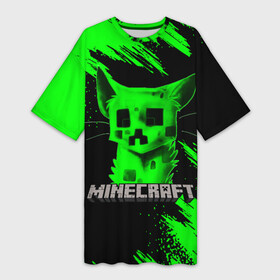 Платье-футболка 3D с принтом MINECRAFT CREEPER CAT в Кировске,  |  | creeper | game | minecraft | блоки | игра | квадраты | компьютерная | кот | котенок | кошка | крипер | майнкрафт | огонь