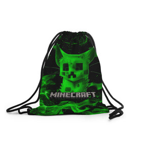 Рюкзак-мешок 3D с принтом MINECRAFT CREEPER CAT в Кировске, 100% полиэстер | плотность ткани — 200 г/м2, размер — 35 х 45 см; лямки — толстые шнурки, застежка на шнуровке, без карманов и подкладки | creeper | game | minecraft | блоки | игра | квадраты | компьютерная | кот | котенок | кошка | крипер | майнкрафт | огонь