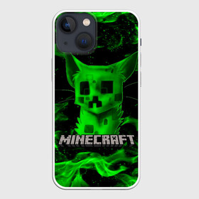 Чехол для iPhone 13 mini с принтом MINECRAFT CREEPER CAT в Кировске,  |  | creeper | game | minecraft | блоки | игра | квадраты | компьютерная | кот | котенок | кошка | крипер | майнкрафт | огонь