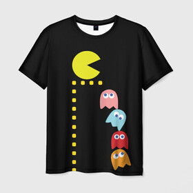Мужская футболка 3D с принтом Pac-man в Кировске, 100% полиэфир | прямой крой, круглый вырез горловины, длина до линии бедер | old school | retro game | video game | видео игры | ретро игры