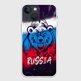 Чехол для iPhone 13 mini с принтом Russia Bear в Кировске,  |  | 12 июня | bear | marble | russia | грозный медведь | день россии | медведь | мишка | мрамор | мраморная | праздник | россия | страна | триколор | флаг