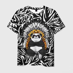 Мужская футболка 3D с принтом Мудрая Панда в Кировске, 100% полиэфир | прямой крой, круглый вырез горловины, длина до линии бедер | Тематика изображения на принте: brand | kung fu | moda | panda | style | texture | бренд | кунг фу | кунгфу | мода | панденыш | панды | прикольные картинки | смайлы | стикербук | стиль | текстура | фон | эмодзи