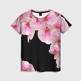 Женская футболка 3D с принтом Орхидеи в ночи в Кировске, 100% полиэфир ( синтетическое хлопкоподобное полотно) | прямой крой, круглый вырез горловины, длина до линии бедер | азия | бабочки | бутоны | ветки | девушкам | джунгли | женщинам | лепестки | летний | лето | листья | любовь | март | орхидеи | орхидея | подарок | природа | растения | розовыецветы | сад | тропика