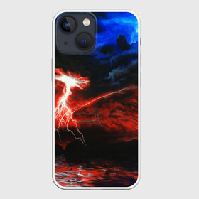 Чехол для iPhone 13 mini с принтом storm в Кировске,  |  | color | colour | electricity | glim | glow | light | lights | neon | power | shine | молния | напряжение | неоновый | разряд | стихия | ток | удар | электричество