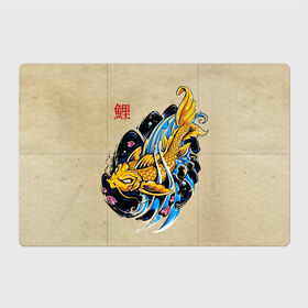 Магнитный плакат 3Х2 с принтом Золотая рыба кои в Кировске, Полимерный материал с магнитным слоем | 6 деталей размером 9*9 см | Тематика изображения на принте: волны | золотая | иероглиф | иллюстрация | китайская | кои | краски | море | разноцветная | рисунок | рыбка | рыбы | традиционная | узор | японская | яркая