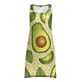 Платье-майка 3D с принтом Авокадо в Кировске, 100% полиэстер | полуприлегающий силуэт, широкие бретели, круглый вырез горловины, удлиненный подол сзади. | авокадо | зеленый | лайм | листок