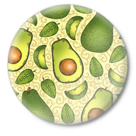 Значок с принтом Авокадо в Кировске,  металл | круглая форма, металлическая застежка в виде булавки | авокадо | зеленый | лайм | листок