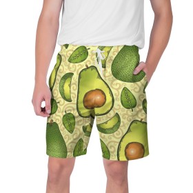 Мужские шорты 3D с принтом Авокадо в Кировске,  полиэстер 100% | прямой крой, два кармана без застежек по бокам. Мягкая трикотажная резинка на поясе, внутри которой широкие завязки. Длина чуть выше колен | авокадо | зеленый | лайм | листок