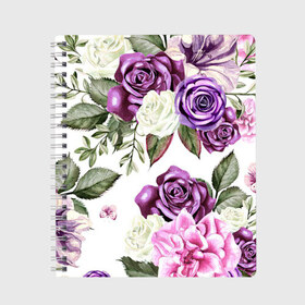 Тетрадь с принтом Красивые розы в Кировске, 100% бумага | 48 листов, плотность листов — 60 г/м2, плотность картонной обложки — 250 г/м2. Листы скреплены сбоку удобной пружинной спиралью. Уголки страниц и обложки скругленные. Цвет линий — светло-серый
 | Тематика изображения на принте: белые розы | белый | необычные | розовый | розы | синие розы | синий | фиолетовые розы | фиолетовый | цветы