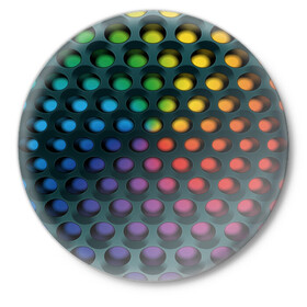 Значок с принтом 3Д спектр в Кировске,  металл | круглая форма, металлическая застежка в виде булавки | Тематика изображения на принте: горошек | железо | жесть | излучение | иллюзия | круги | лампочки | металл | оболочка | объём | радуга | сияние | соты | сталь | фонари | шарики | шары