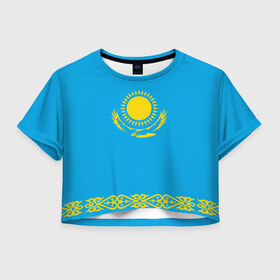 Женская футболка Crop-top 3D с принтом Казахстан в Кировске, 100% полиэстер | круглая горловина, длина футболки до линии талии, рукава с отворотами | kazakhstan | казахстан
