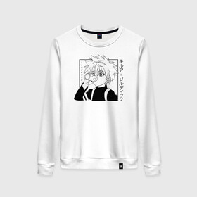 Женский свитшот хлопок с принтом Killua Hunter x Hunter Киллуа в Кировске, 100% хлопок | прямой крой, круглый вырез, на манжетах и по низу широкая трикотажная резинка  | anime | hunter x hunter | hxh | killua | killua zoldyck | manga | zoldyck | аниме | золдик | манга | охотник х охотник