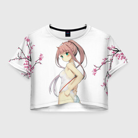 Женская футболка Crop-top 3D с принтом Darling sakura в Кировске, 100% полиэстер | круглая горловина, длина футболки до линии талии, рукава с отворотами | Тематика изображения на принте: 02 | anime | darling | darling in the franxx | franx | franxx | loli | zero 02 two | zero two | zero02two | аниме | во франксе | дарлинг во франксе | зеро ту | лоли | лоликон | лоля | любимый во франксе | манга | милый | франкс | франксе