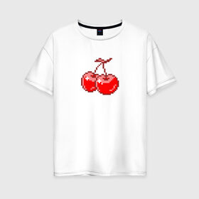 Женская футболка хлопок Oversize с принтом Вишня в Кировске, 100% хлопок | свободный крой, круглый ворот, спущенный рукав, длина до линии бедер
 | вишня | пиксели | рисунок | ягода