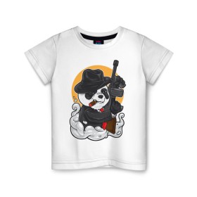 Детская футболка хлопок с принтом Panda Gangster в Кировске, 100% хлопок | круглый вырез горловины, полуприлегающий силуэт, длина до линии бедер | art | automatic | bandit | gangster | panda | weapons | автомат | арт | бандит | гангстер | оружие | панда
