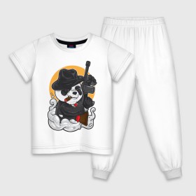 Детская пижама хлопок с принтом Panda Gangster в Кировске, 100% хлопок |  брюки и футболка прямого кроя, без карманов, на брюках мягкая резинка на поясе и по низу штанин
 | art | automatic | bandit | gangster | panda | weapons | автомат | арт | бандит | гангстер | оружие | панда