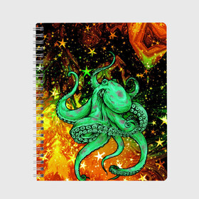 Тетрадь с принтом Cosmo Octopus в Кировске, 100% бумага | 48 листов, плотность листов — 60 г/м2, плотность картонной обложки — 250 г/м2. Листы скреплены сбоку удобной пружинной спиралью. Уголки страниц и обложки скругленные. Цвет линий — светло-серый
 | Тематика изображения на принте: cosmo | kraken | medusa | meduza | ocean | octopus | pirates | арт | ван | гог | звезды | искусство | картина | космос | кракен | красочный | медуза | море | океан | осьминог | пираты | принт | стиль