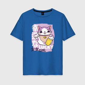 Женская футболка хлопок Oversize с принтом Счастливчик для неё в Кировске, 100% хлопок | свободный крой, круглый ворот, спущенный рукав, длина до линии бедер
 | anime | boy | kawaii | lucky | manga | аниме | девочка | девушка | день валентина | день влюбленных | для двоих | для девушки | для дочки | для жены | для любимой | женщина | кавайная | кавайный | кот | котик | любовь