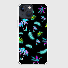 Чехол для iPhone 13 mini с принтом Tropiki в Кировске,  |  | брызги красок | кокос | космос | краска | летняя ночь | лето | лист пальмы | неон | неоновая пальма | пальма | перо | пляж