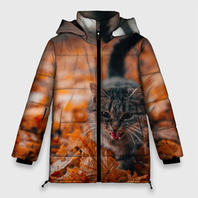 Женская зимняя куртка 3D с принтом мяукающий кот осенние листья в Кировске, верх — 100% полиэстер; подкладка — 100% полиэстер; утеплитель — 100% полиэстер | длина ниже бедра, силуэт Оверсайз. Есть воротник-стойка, отстегивающийся капюшон и ветрозащитная планка. 

Боковые карманы с листочкой на кнопках и внутренний карман на молнии | золотая осень | кот | кошка | крик | листва | листья | мяу | мяукает | осень | сезон | уличный котейка