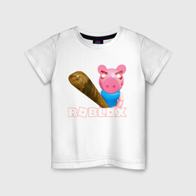 Детская футболка хлопок с принтом Roblox piggy/Свинка Пигги. в Кировске, 100% хлопок | круглый вырез горловины, полуприлегающий силуэт, длина до линии бедер | game | pig | roblox piggy | игры | ммо | роблокс | свинка пигги | свинка роблокс | свинья из роблокс