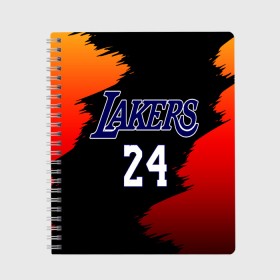 Тетрадь с принтом Los Angeles Lakers / Kobe Brya в Кировске, 100% бумага | 48 листов, плотность листов — 60 г/м2, плотность картонной обложки — 250 г/м2. Листы скреплены сбоку удобной пружинной спиралью. Уголки страниц и обложки скругленные. Цвет линий — светло-серый
 | 24 | kobe | kobe bean bryant | lakers | los angeles | американский баскетболист | баскетбол | баскетболист | коби | коби бин брайант | лейкерс | лос анджелес | нью йорк