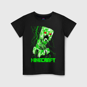 Детская футболка хлопок с принтом MINECRAFT CREEPER в Кировске, 100% хлопок | круглый вырез горловины, полуприлегающий силуэт, длина до линии бедер | creeper | game | minecraft | блоки | игра | квадраты | компьютерная | крипер | криппер | майнкрафт | огонь