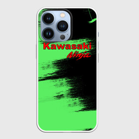 Чехол для iPhone 13 Pro с принтом Kawasaki в Кировске,  |  | kawasaki | moto | ninja | брызги | дорога | кавасаки | краска | мотоцикл | надпись | неон | ниндзя | паутина | скорость | текстура