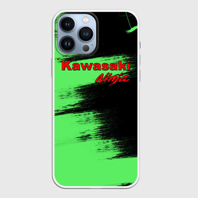 Чехол для iPhone 13 Pro Max с принтом Kawasaki в Кировске,  |  | kawasaki | moto | ninja | брызги | дорога | кавасаки | краска | мотоцикл | надпись | неон | ниндзя | паутина | скорость | текстура