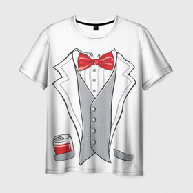 Мужская футболка 3D с принтом Костюм жениха (парная) в Кировске, 100% полиэфир | прямой крой, круглый вырез горловины, длина до линии бедер | 