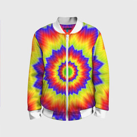 Детский бомбер 3D с принтом Tie-Dye в Кировске, 100% полиэстер | застегивается на молнию, по бокам два кармана без застежек, мягкие манжеты, по низу бомбера и на воротнике — эластичная резинка | Тематика изображения на принте: abstract | colorful | dye | gradient | texture | tie | абстракция | градиент | дай | тай | текстура | цветной