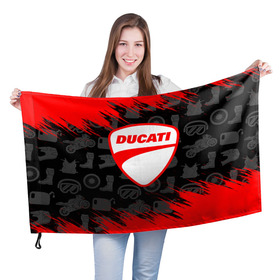 Флаг 3D с принтом DUCATI [2] в Кировске, 100% полиэстер | плотность ткани — 95 г/м2, размер — 67 х 109 см. Принт наносится с одной стороны | ducati | moto | дукати | мото | мотоцикл
