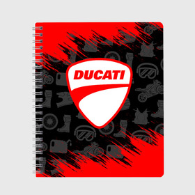 Тетрадь с принтом DUCATI [2] в Кировске, 100% бумага | 48 листов, плотность листов — 60 г/м2, плотность картонной обложки — 250 г/м2. Листы скреплены сбоку удобной пружинной спиралью. Уголки страниц и обложки скругленные. Цвет линий — светло-серый
 | Тематика изображения на принте: ducati | moto | дукати | мото | мотоцикл