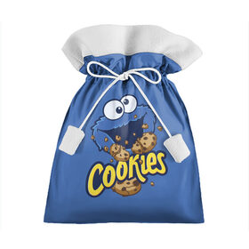 Подарочный 3D мешок с принтом Cookies в Кировске, 100% полиэстер | Размер: 29*39 см | cookie | cookiemonster | delicious | eat | monster | yummy | еда | коржик | куки | кукимонстр | монстр | печенье | сезам | сладости | улица | улицасезам