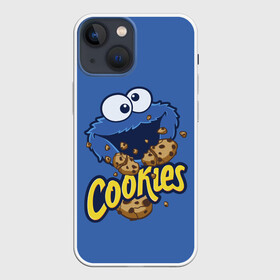 Чехол для iPhone 13 mini с принтом Cookies в Кировске,  |  | cookie | cookiemonster | delicious | eat | monster | yummy | еда | коржик | куки | кукимонстр | монстр | печенье | сезам | сладости | улица | улицасезам