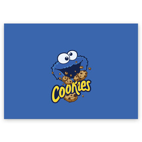 Поздравительная открытка с принтом Cookies в Кировске, 100% бумага | плотность бумаги 280 г/м2, матовая, на обратной стороне линовка и место для марки
 | cookie | cookiemonster | delicious | eat | monster | yummy | еда | коржик | куки | кукимонстр | монстр | печенье | сезам | сладости | улица | улицасезам