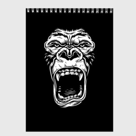 Скетчбук с принтом Face of gorilla в Кировске, 100% бумага
 | 48 листов, плотность листов — 100 г/м2, плотность картонной обложки — 250 г/м2. Листы скреплены сверху удобной пружинной спиралью | Тематика изображения на принте: арт | горилла | животные | звери | картинка | лицо гориллы | обезьяна | рисунок