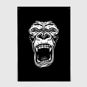Постер с принтом Face of gorilla в Кировске, 100% бумага
 | бумага, плотность 150 мг. Матовая, но за счет высокого коэффициента гладкости имеет небольшой блеск и дает на свету блики, но в отличии от глянцевой бумаги не покрыта лаком | арт | горилла | животные | звери | картинка | лицо гориллы | обезьяна | рисунок