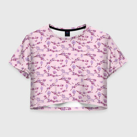 Женская футболка Crop-top 3D с принтом Mulan Flowers Pattern в Кировске, 100% полиэстер | круглая горловина, длина футболки до линии талии, рукава с отворотами | mulan | vdosadir | бэрри кук | китай | мулан | сакура | тони бэнкрофт