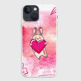 Чехол для iPhone 13 mini с принтом Влюбленный Зайчик в Кировске,  |  | like | love | loveis | pink | валентин | влюбленным | женщинам | животные | зайка | зайчик | заяц | звери | каваи | кролик | лапки | люблю | любовь | мордочка | няшный | подарок | прикольный | сердечки | сердце